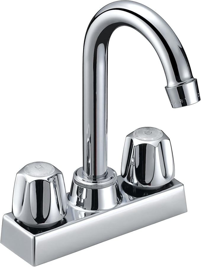 aqua plumb 1821 ab1953 4 英寸双手柄抛光镀铬杆水龙头,带高鹅颈喷嘴