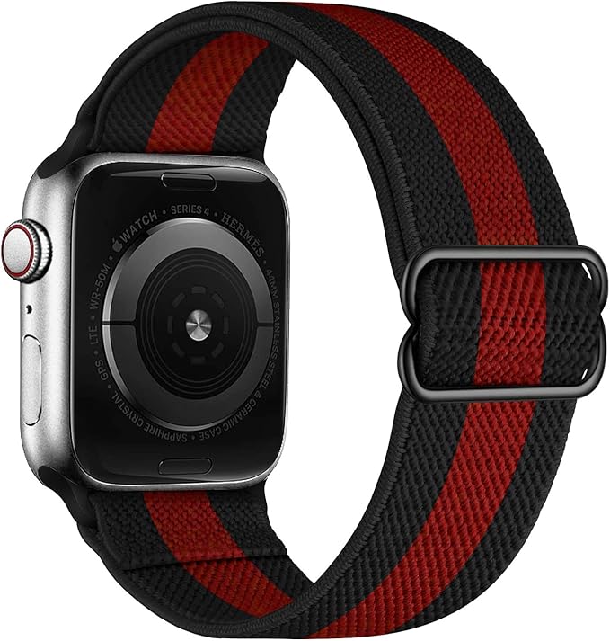 Ibazal 编织尼龙单环表带兼容apple Watch 表带41 毫米38 毫米40 毫米iwatch 适用于系列7 6 5 Se 4 3 2 1 表带 运动可调节弹性男士柔软编织表带 黑色 红色 41 38 40 亚马逊中国 数码影音