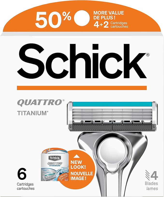 schick quattro 男士钛剃须刀刀片替换装 6份