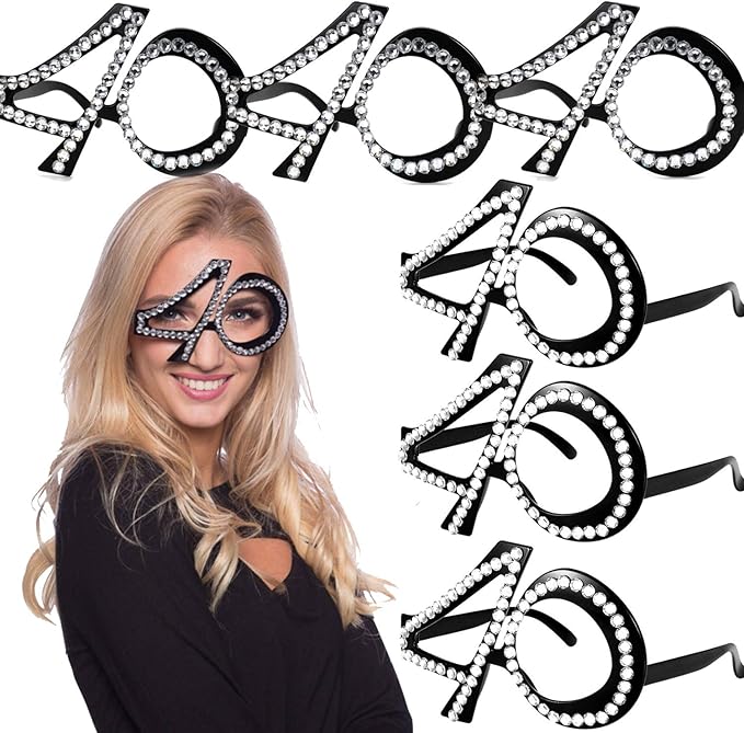 40 岁生日装饰 - 40 岁生日眼镜 - 数字水晶框架,派对礼品,搞笑服装