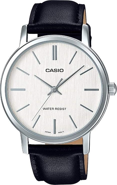 casio mtp-e145l-7 a 男式极简银色表盘皮革表带指针式手表