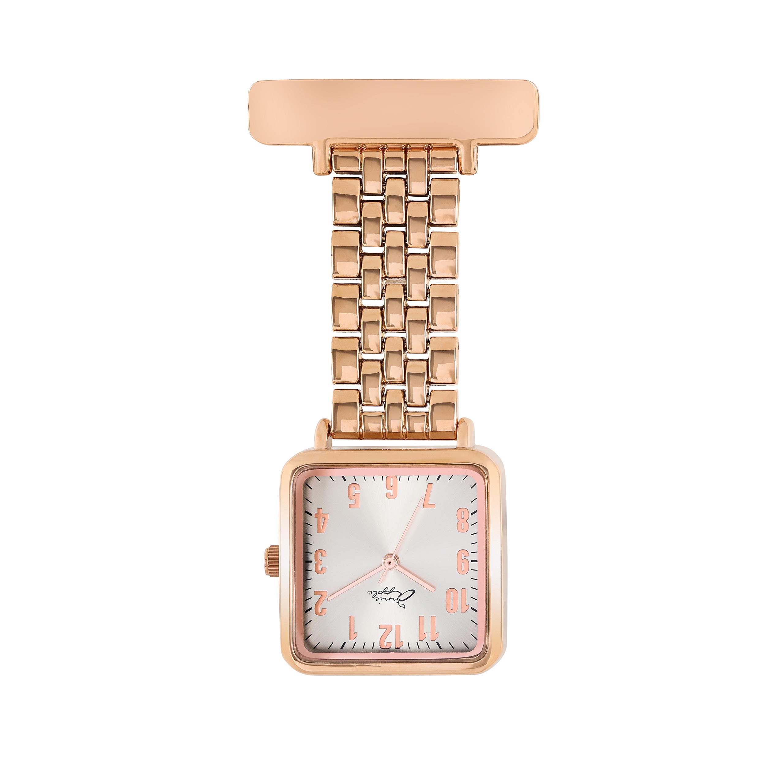 Annie Apple Silver/Rose Gold Square chain Link bracelet Mesh * Hairdresser * Designer Pocket buckle Watch
