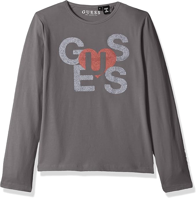 guess 女童长袖心形图案标志 t 恤