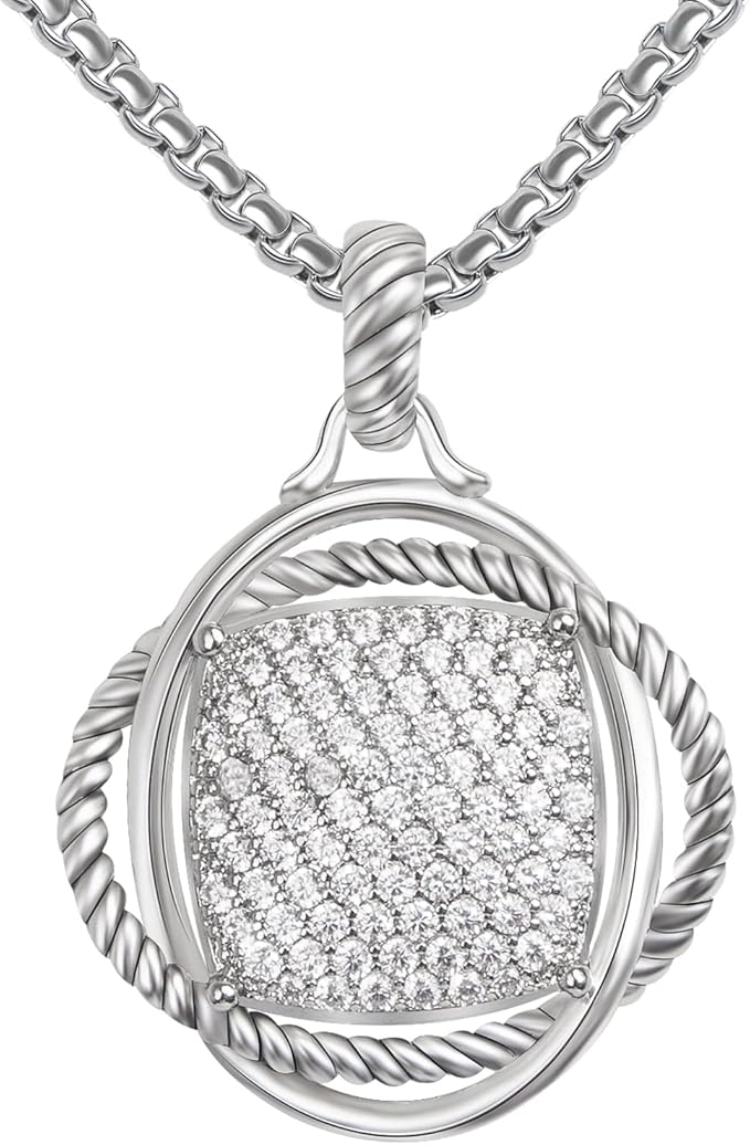 myshiwu 设计师珠宝方晶锆石冰晶吊坠项链女士时尚品牌礼品, 镀白金