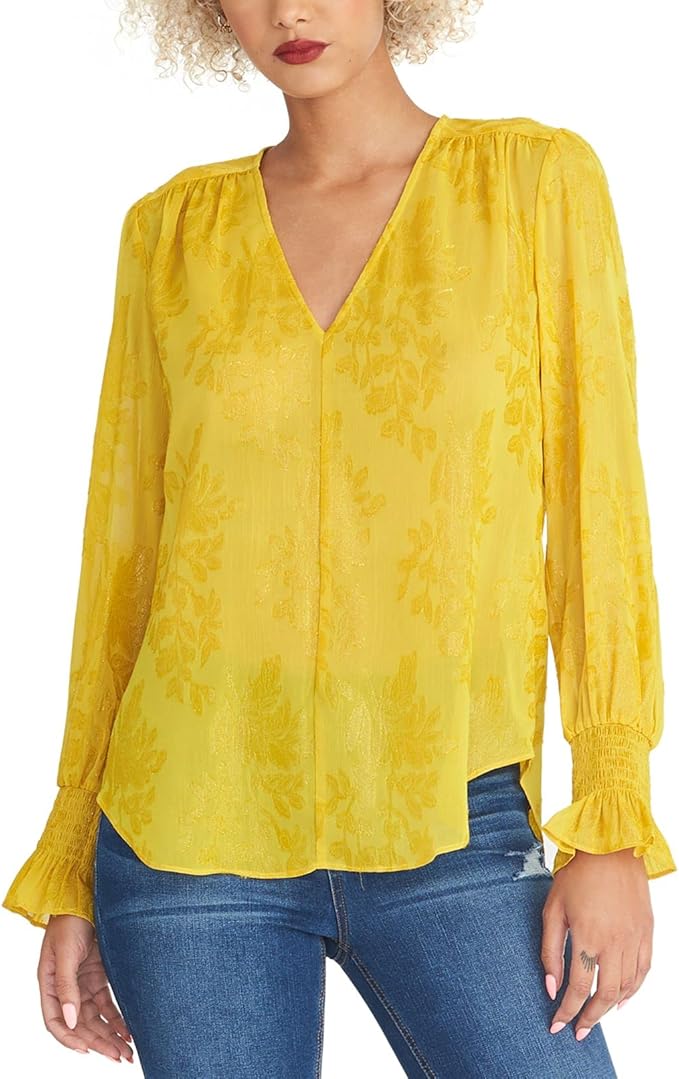rachel rachel roy 女式 lulu 抽褶花卉衬衫黄色 xs 码