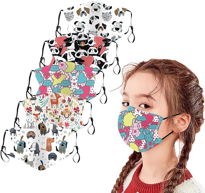 5 件套儿童面巾,脸巾,脸巾嘴套,儿童户外棉面布嘴套防尘脸可重复使用