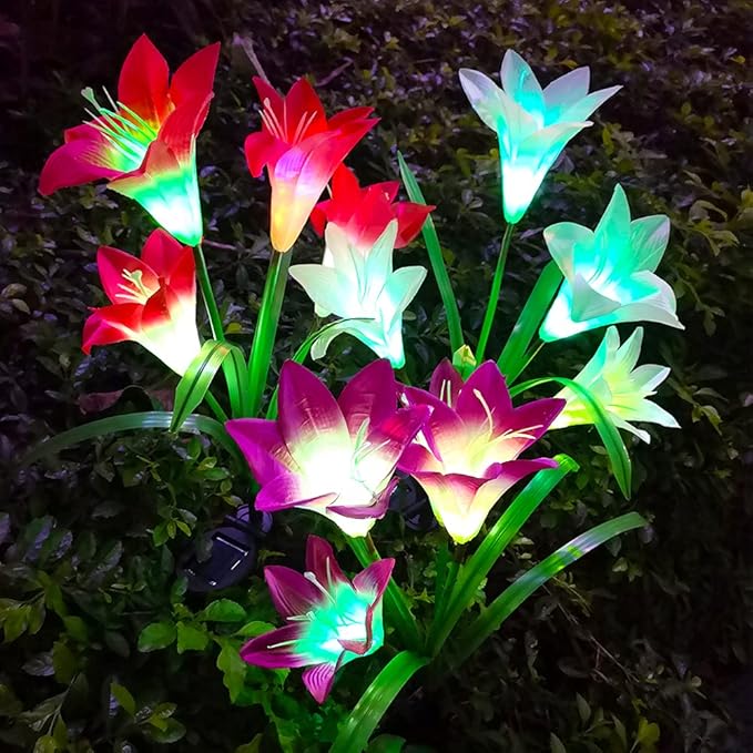 太阳能花园灯 12 大百合花户外防水 7 色变换太阳能led供电装饰景观