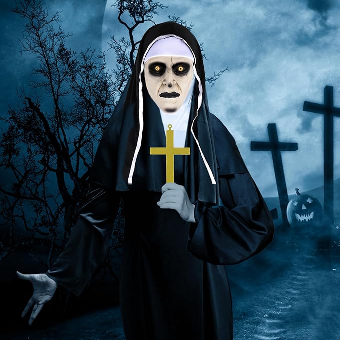 hereneer 成人修女服装女士,黑色修女服装,万圣节修女服装,十字架修女