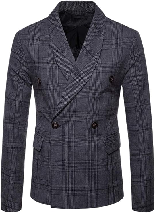 男式格子西装外套,长袖 2 粒扣格子条纹西装外套,2# 深灰色,l/42 =