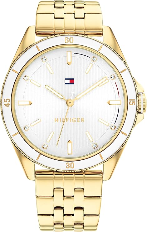 tommy hilfiger 汤米·希尔费格 女式模拟石英手表带金色表带 1782483