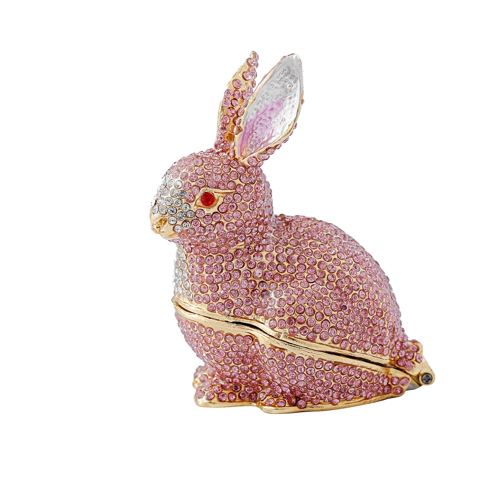 Ingbear Cute Pink Rabbit figurine Hinge jewelry box, unique gift for Mother's Day, hand-plated enamel jewelry box, animal jewelry home decor