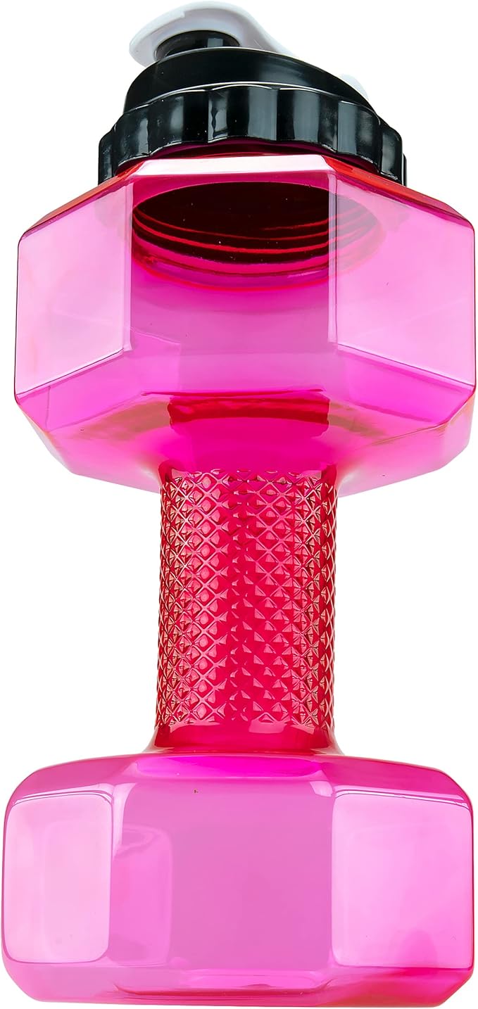 2 升哑铃形状水瓶锻炼健身房健身运动锻炼便携式透视,粉色