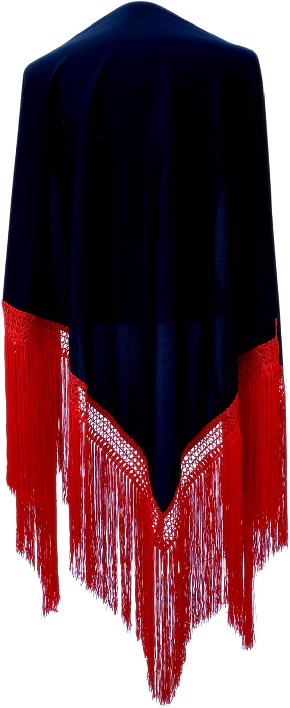la senorita 西班牙弗拉门戈舞蹈披肩黑色红色流苏大号