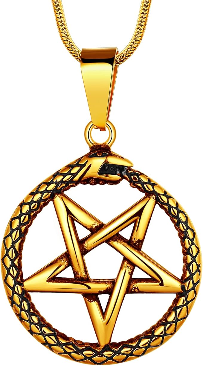 五角星五角星 wiccan 项链 - 星形撒旦吊坠 316l 不锈钢传统所罗门四