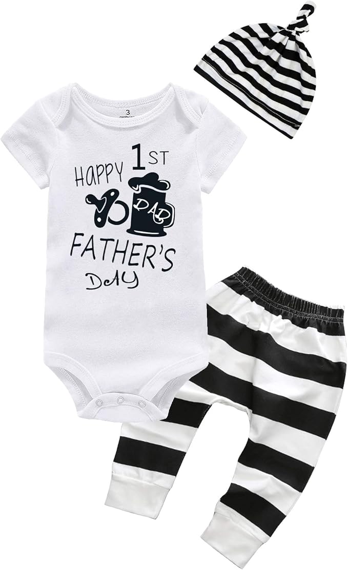 Happy 1st Father S Day 服装新生儿婴儿男孩女孩紧身衣裤 裤子 帽子3 件衣服套装 Ammengbei 服饰箱包 亚马逊中国
