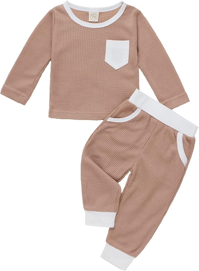 新生儿幼儿男宝宝衣服秋冬2件套运动装纯色长袖圆领运动衫上衣裤子