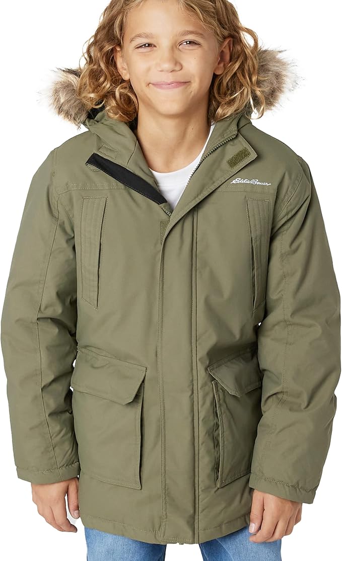 eddie bauer 男童派克大衣 - 冬季羽绒大衣 毛皮兜帽
