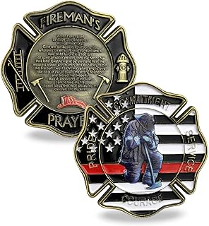 joygulls 美国消防员军事挑战硬币细红线美国国旗祈祷硬币