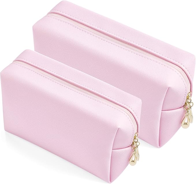 2 件套 pu 皮革化妆包适合女士女孩简约化妆包适合日常使用便携式收纳