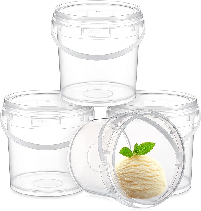 4 件 2 升冰淇淋桶可重复使用冰淇淋冷冻储存容器带盖透明浴缸,用于