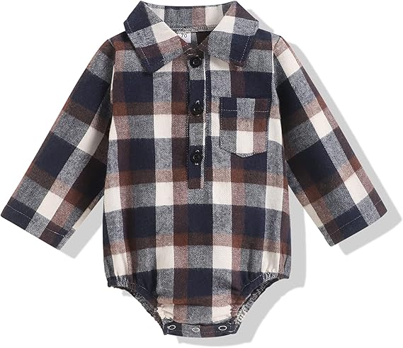 幼儿小男孩女孩衣服长袖系扣红色格子法兰绒衬衫灰色264803months