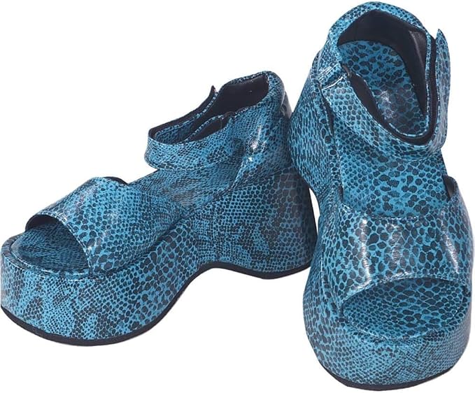 needzo 蓝色人造蛇皮厚底凉鞋带钩环带,尺码 l 码 9.5 英寸