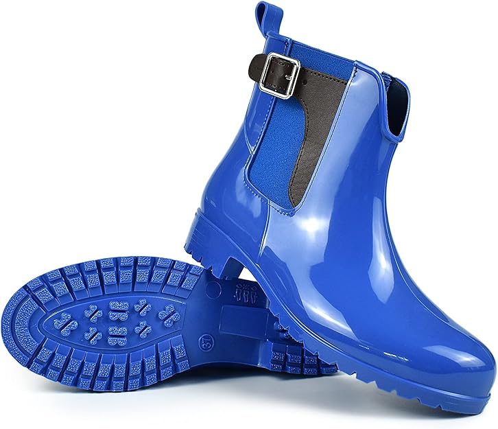 女式及踝雨靴和可爱短雨靴,防滑时尚女士花园鞋,舒适内底,防水雨鞋和