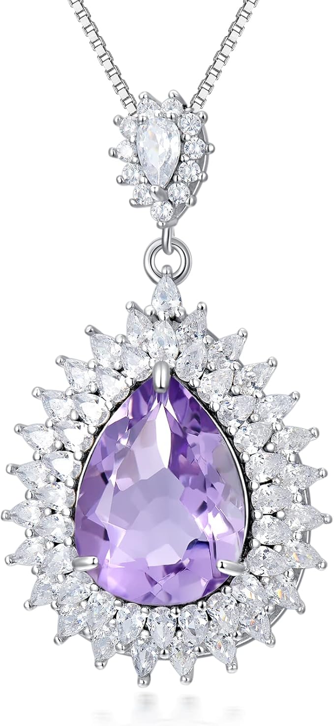 女士紫水晶项链 紫色水晶项链 纯银心形吊坠项链,紫水晶首饰项链,适合