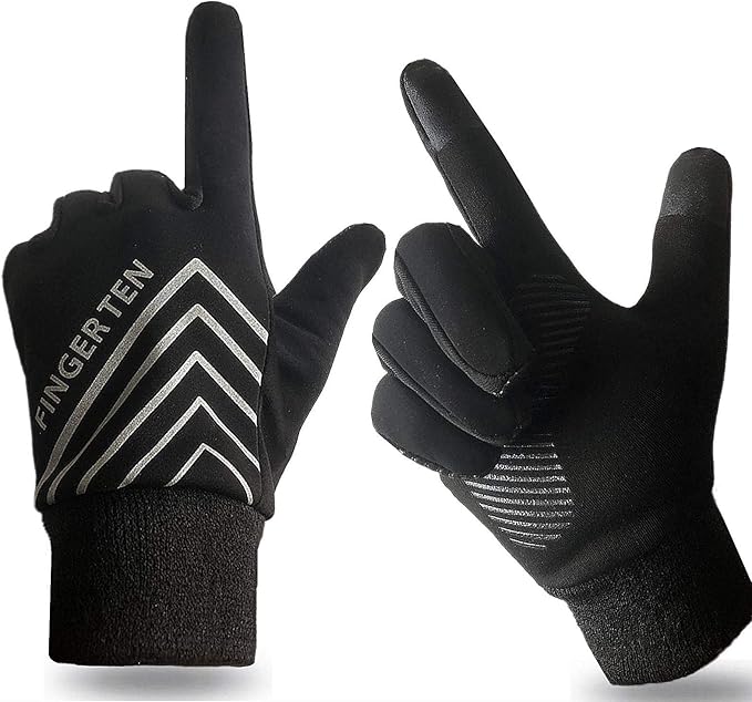 男式和女式 3m 冬季保暖运动跑步手套黑色羊毛防风触摸屏手柄配以免费