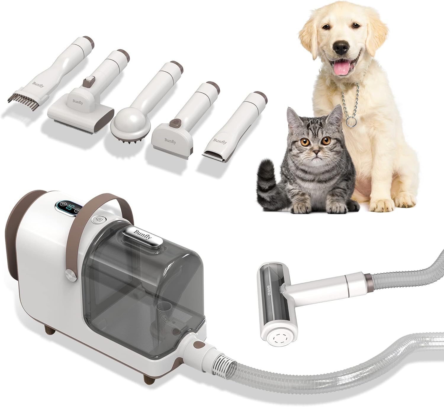 Bunfly 宠物理发器*套件和真空拾取 99 宠物毛发,6 个经过验证的*工具,2.5 升大容量宠物毛发收集盒棕色 亚马逊中国 宠物用品