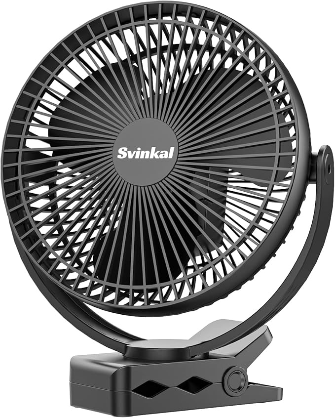 svinkal usb 便携式夹式风扇,10000mah 可充电电池供电风扇,24 小时