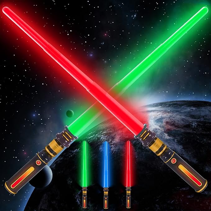 2 件装带声音可伸缩光剑玩具男孩儿童礼品派对礼品(红色和*光剑)