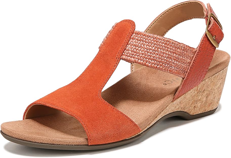 vionic 女式 paradise kaytie 后带坡跟鞋 – 支撑女士麂皮和黄麻坡跟