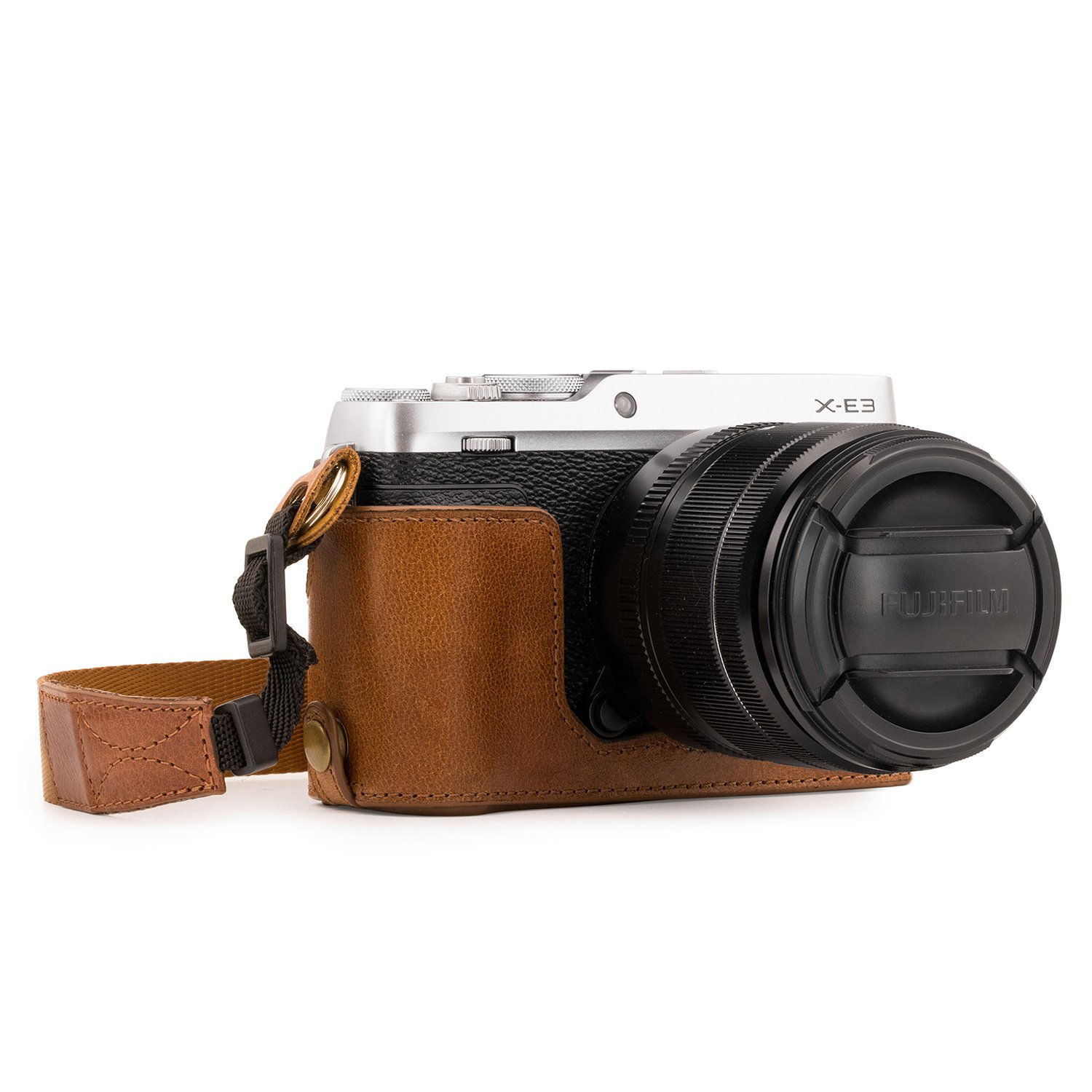 MegaGear Ever Ready Leather camera half-pack with shoulder strap compatible with Fujifilm X-E3
