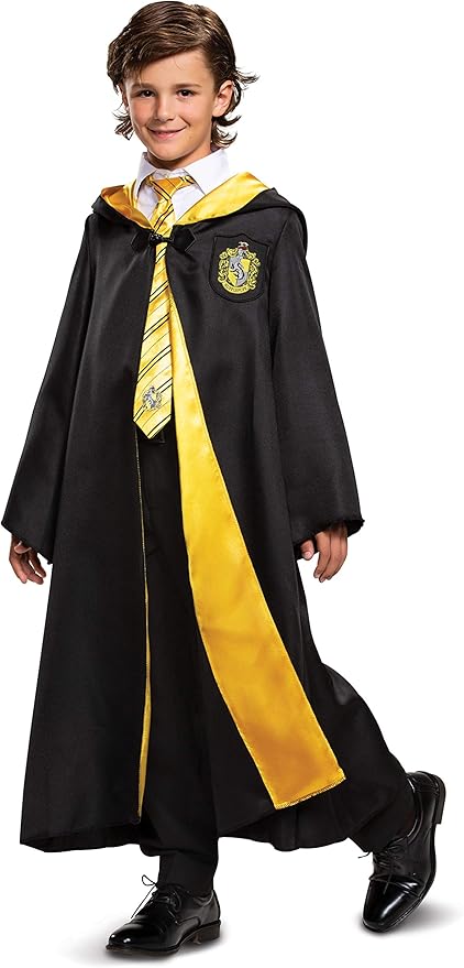 哈利波特 hufflepuff 睡袍豪华儿童服装配饰,黑色和黄色,儿童尺码 m