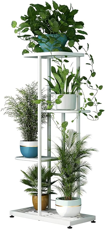 金属4 层5 盆栽植物支架多花盆架子花盆架储物架展示室内室外花园阳台 4 层5 盆栽 白色 亚马逊中国 家居装修