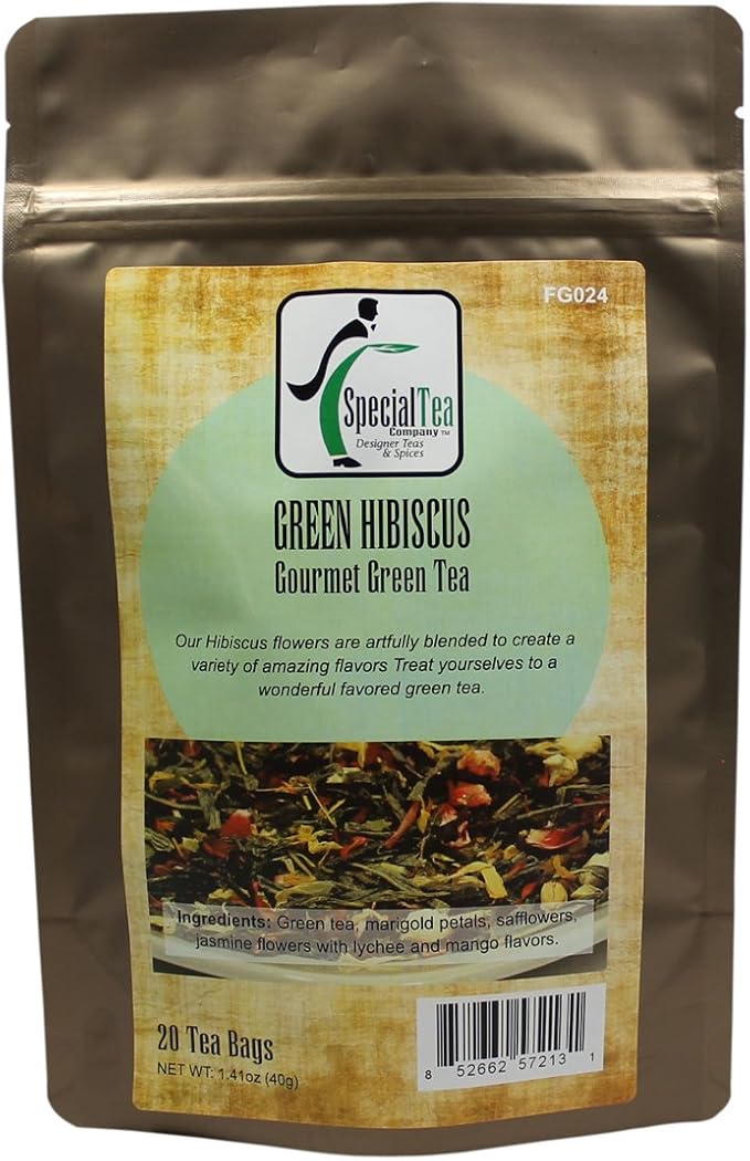 special tea green hibiscus green tea, 20 count