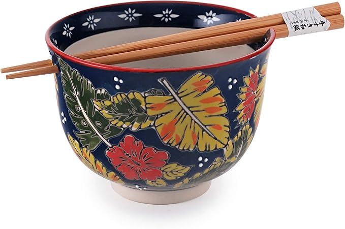 优质日本拉面乌冬面碗带筷子礼品套装 直径 5 英寸(约 12.