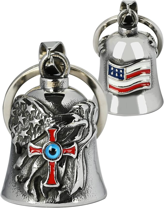 gremlin 摩托车铃铛:鹰美国国旗十字架天使与邪恶的*摩托车铃铛钥匙扣