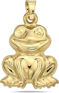 14k 黄金抛光可爱青蛙吊坠精美珠宝送给女士女孩男孩儿童青少年的日常