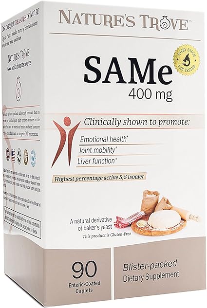 Nature S Trove Sam E 400毫克 90粒肠溶包衣囊片 素食 犹太洁食 非转 不含大豆 不含麸质 促进积极情绪和关节舒适性