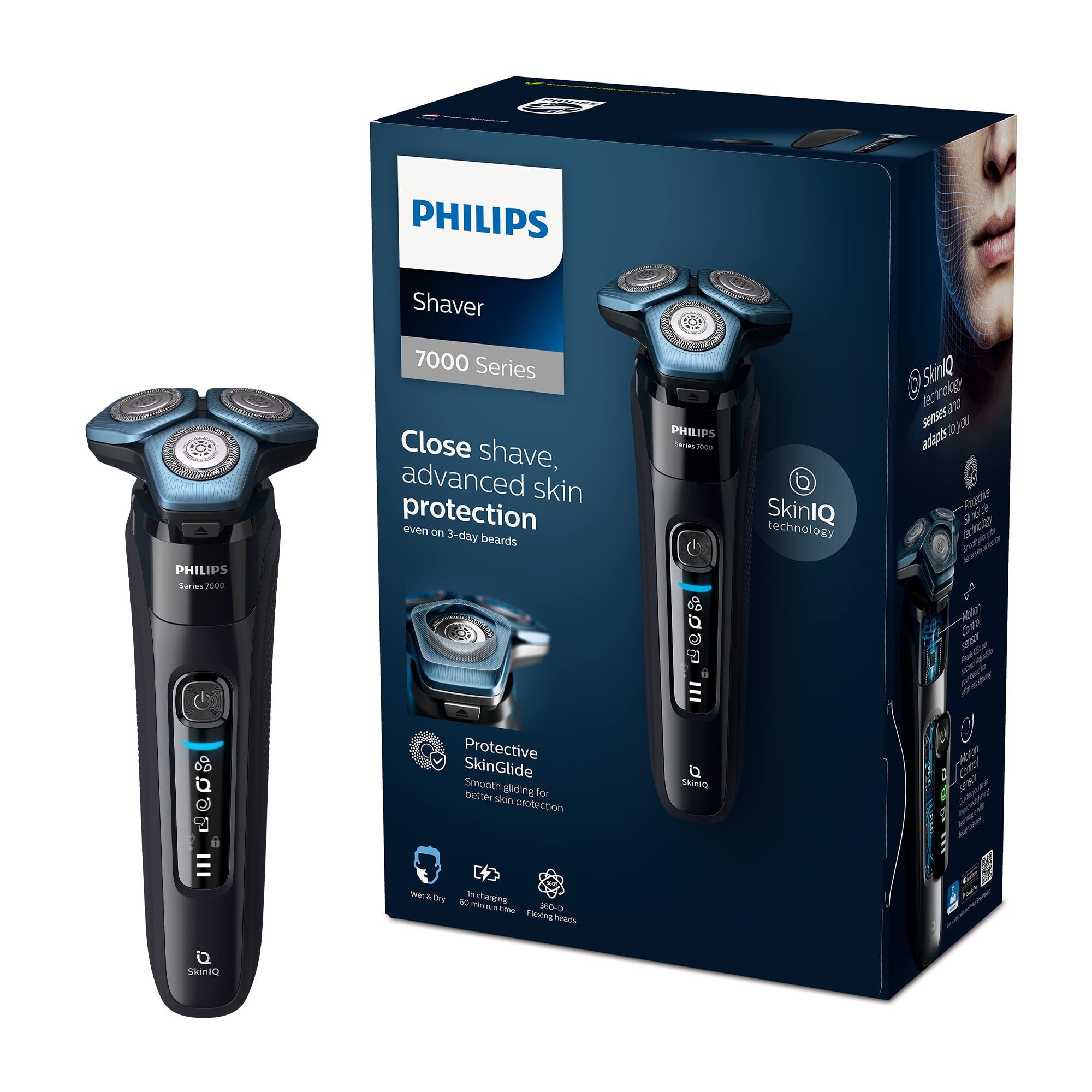 Philips Series 7000 Shaver Electric Wet and Dry shaver Beard Clover and beard trimmer with SkinIQ technology (Model S7783/35) black