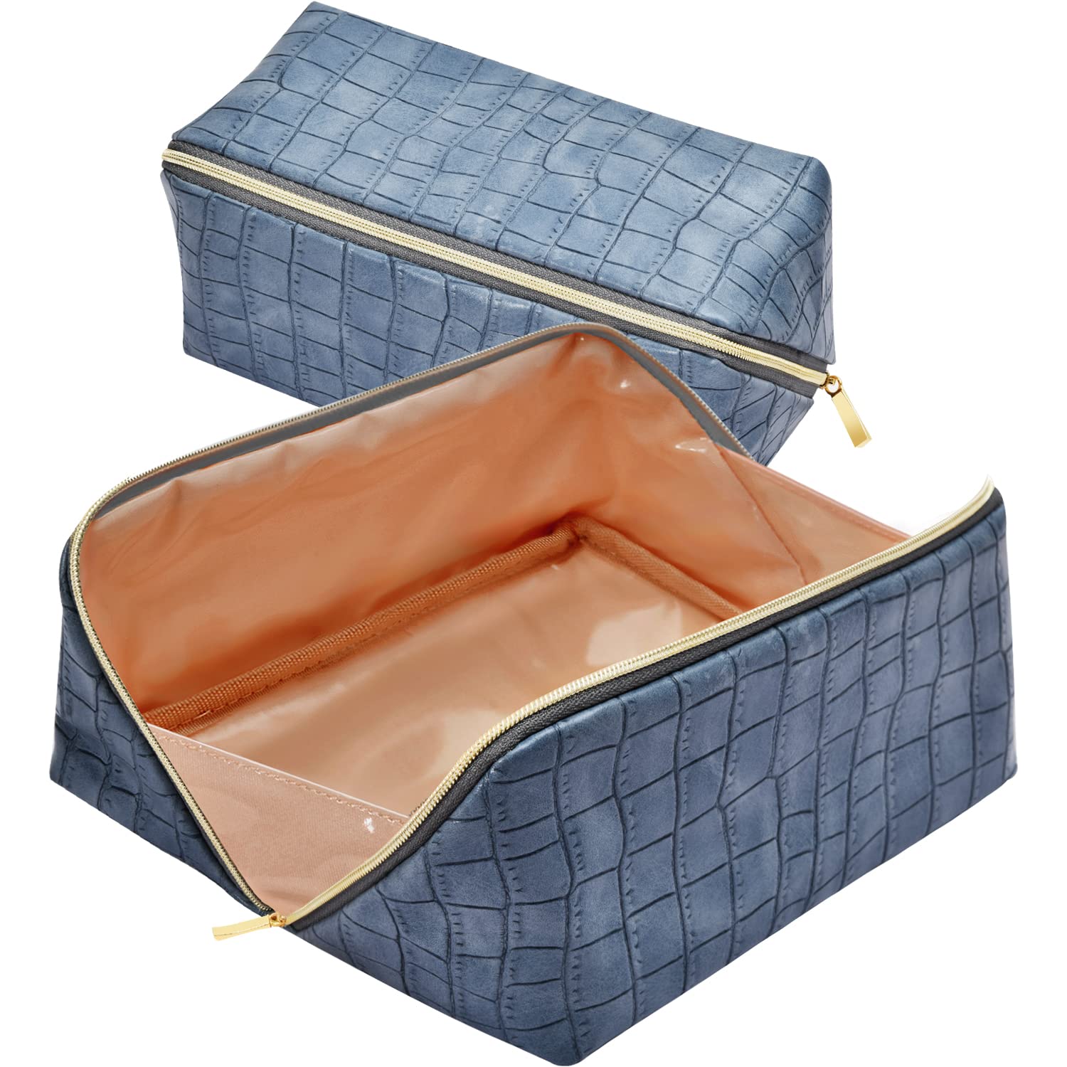 Portable makeup bag can be opened flat for easy access, waterproof large makeup bag Toiletries bag, travel accessories box storage bag Overnight bag for makeup, toiletries, pencils and daily use, blac