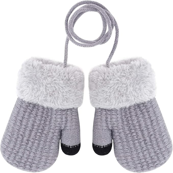 baby toddlers 冬季轻质厚毛绒内衬针织短手套连指手套