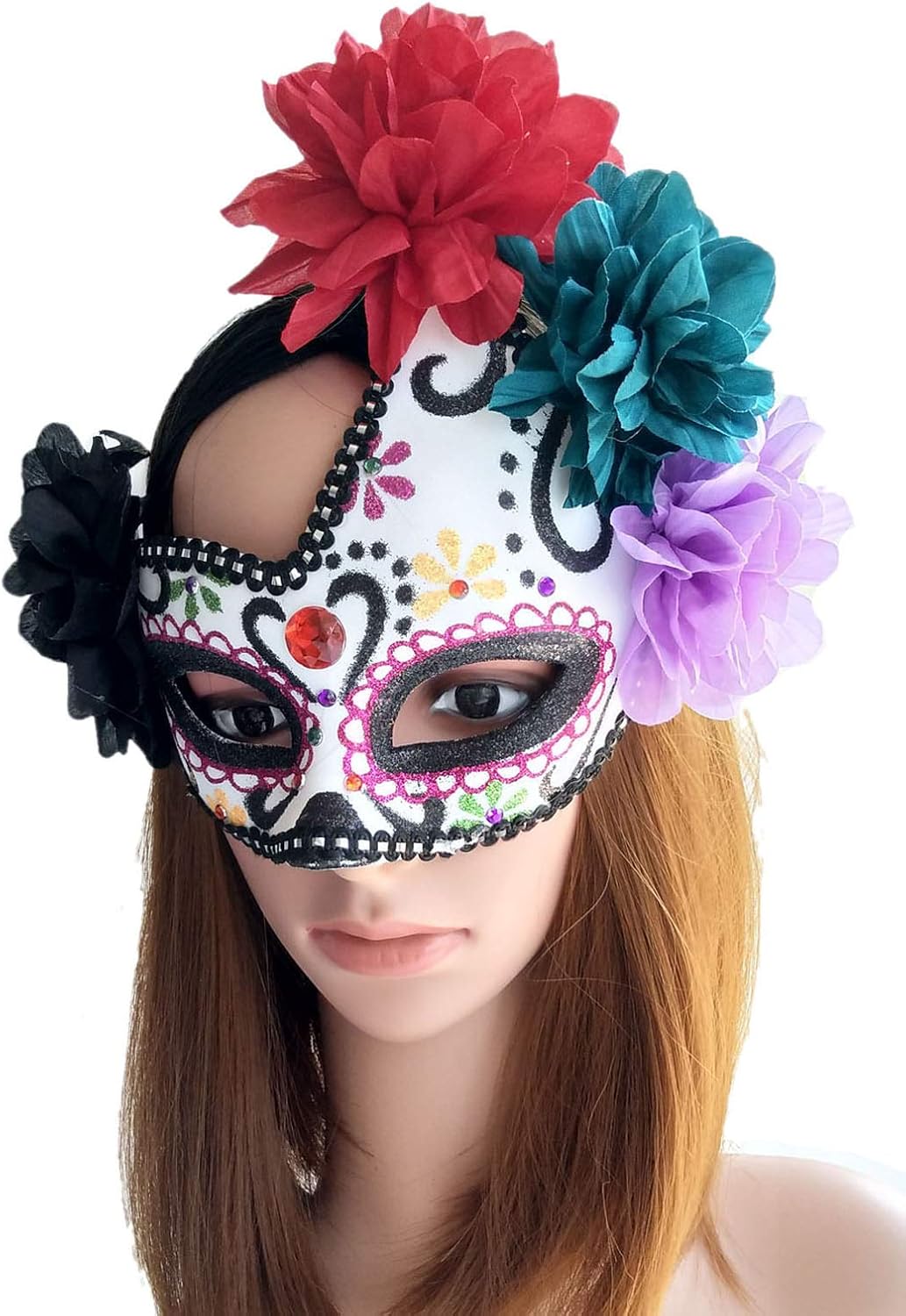 biruil 女士 day the dead 面具糖头骨半面墨西哥面具眼罩 rhinestone