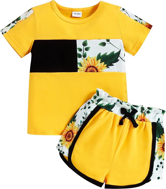 幼儿女孩夏季服装短袖 t 恤   短裤套装豹纹印花可爱女婴衣服运动运动