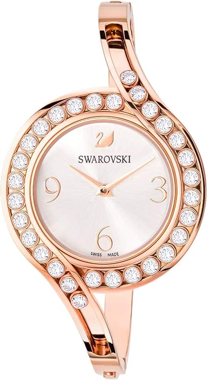 swarovski 水晶正品可爱水晶手镯手表,金属表带,玫瑰金 - 高级宝石