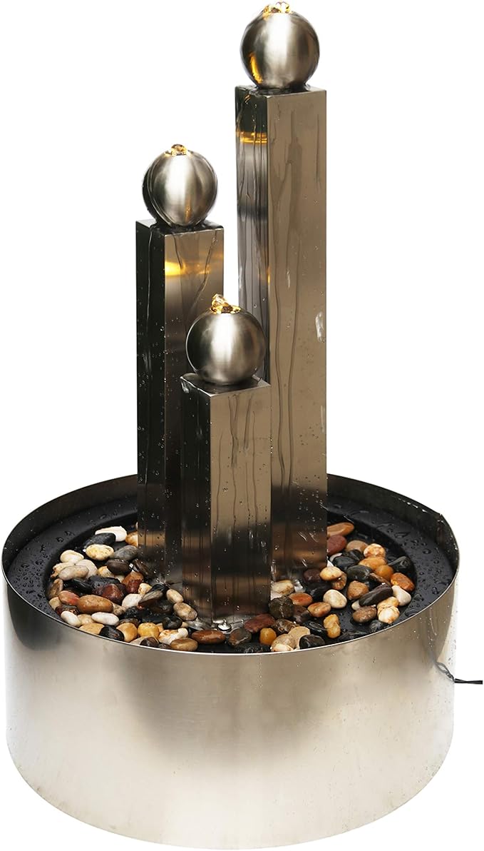 dehner colona led 照明,约 85 x 53 x 53厘米,不锈钢,银色花园喷泉.