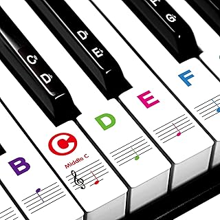 初学者钢琴贴纸 88/76/61/54/49/37 键 - 透明,可移除,大字母钢琴键盘