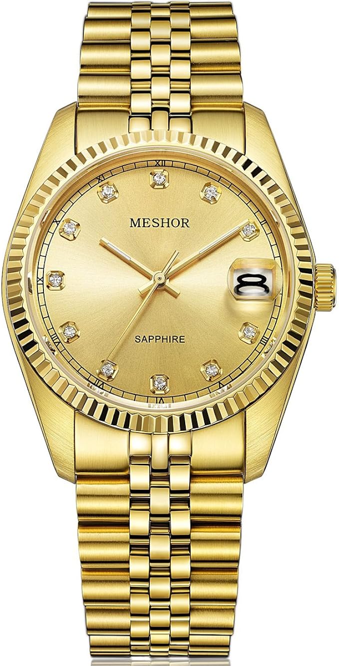 meshor 名梭 瑞士进口石英表 精钢表带 时尚商务男士手表-金色-5015m.